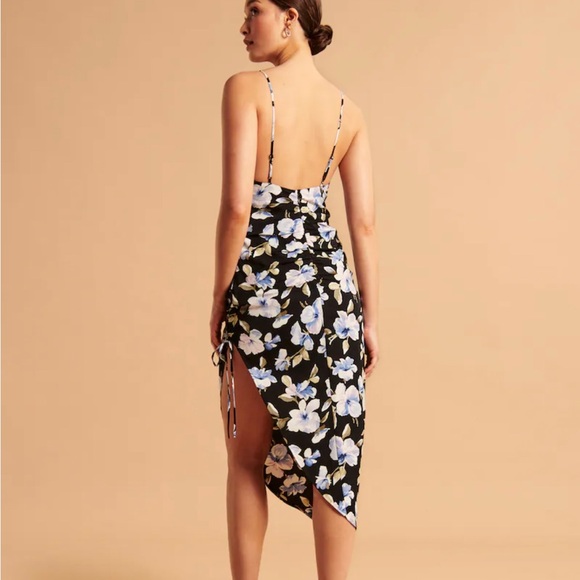 Abercrombie & Fitch Asymmetrical Cinched MIDI Dress Black Floral BRAND NEW $130 - Picture 10 of 16